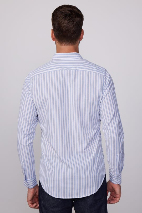 Slim Fit Uzun Kollu Düğmeli Yaka Çizgili Yumuşak Dokulu Pamuklu Erkek Gömlek