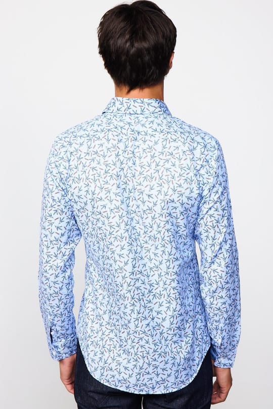 Slim Fit Uzun Kollu Dar Kesim Baskılı Oxford Doku Erkek Gömlek