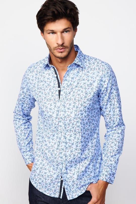 Slim Fit Dar Kesim Baskılı Oxford Doku Erkek Gömlek