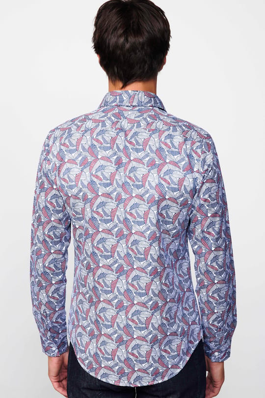 Slim Fit Uzun Kollu Dar Kesim Baskılı Oxford Doku Erkek Gömlek