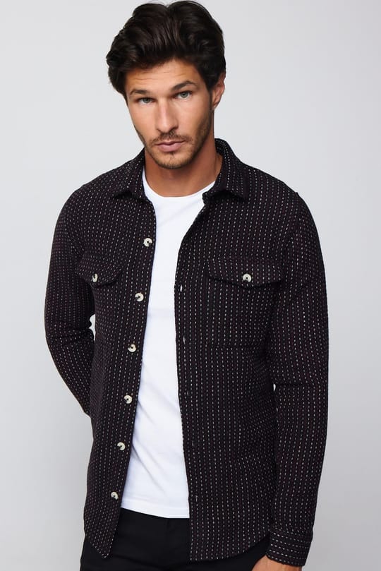 Erkek Slim Fit Dar Kesim Uzun Kollu Çizgili Çift Cepli Kışlık Oduncu Gömlek