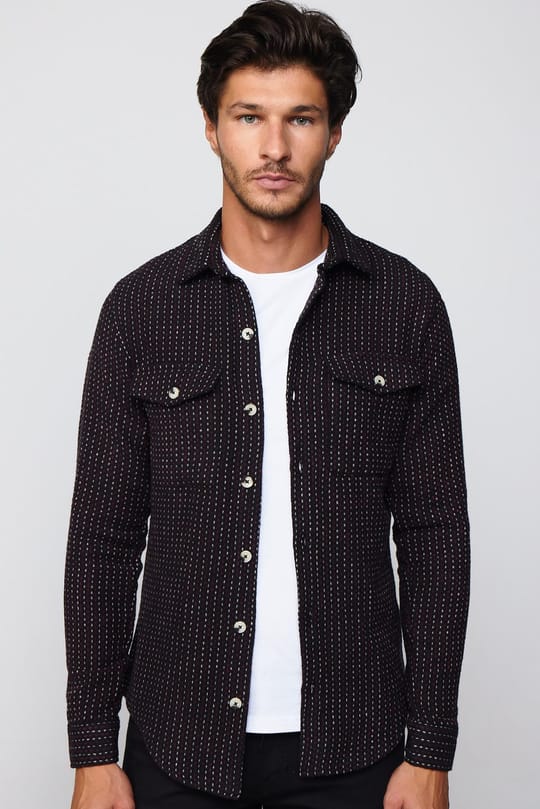 Erkek Slim Fit Dar Kesim Uzun Kollu Çizgili Çift Cepli Kışlık Oduncu Gömlek