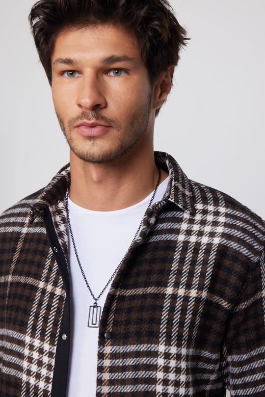 Erkek Slim Fit Dar Kesim Uzun Kollu Kareli Kışlık Oduncu Gömlek