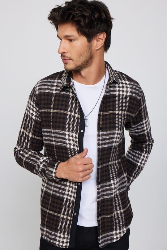 Erkek Slim Fit Dar Kesim Uzun Kollu Kareli Kışlık Oduncu Gömlek