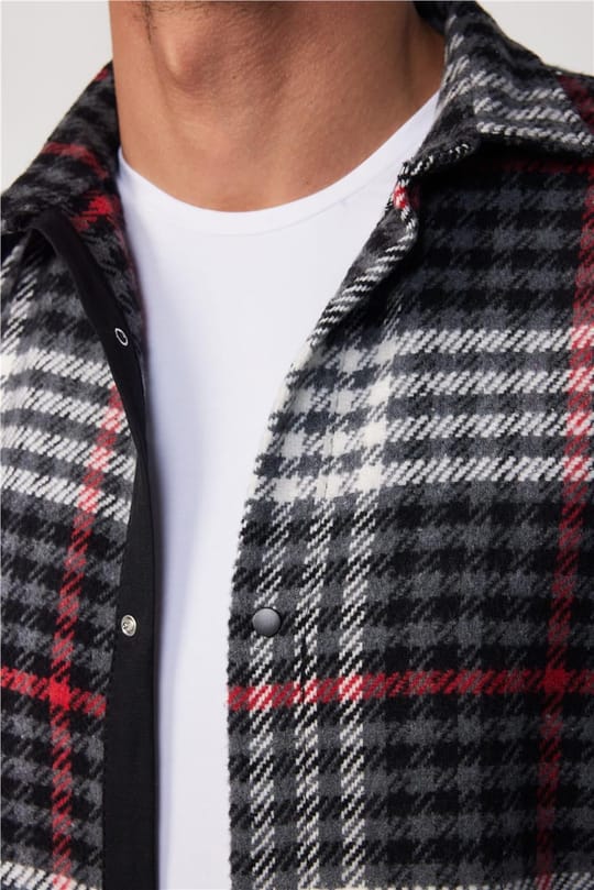 Erkek Slim Fit Dar Kesim Uzun Kollu Kareli Kışlık Oduncu Gömlek