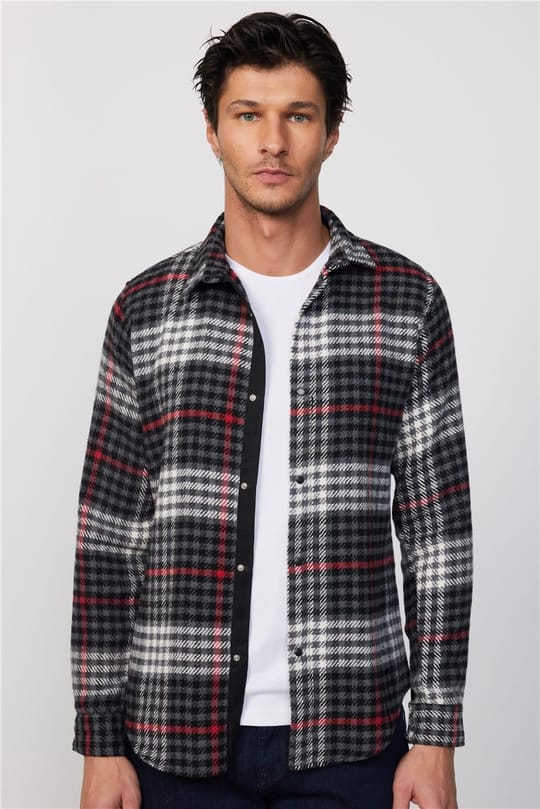 Erkek Slim Fit Dar Kesim Uzun Kollu Kareli Kışlık Oduncu Gömlek