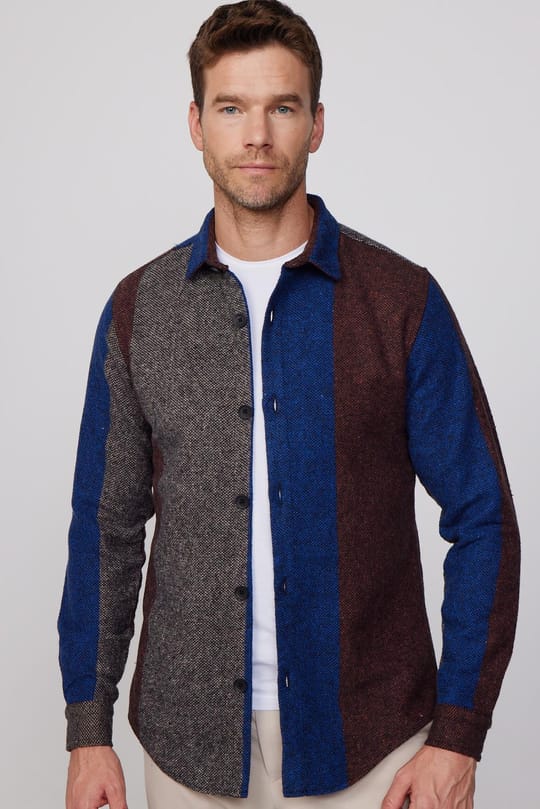 Erkek Slim Fit Dar Kesim Uzun Kollu Çizgili Kışlık Oduncu Gömlek