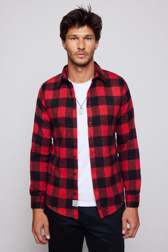 Erkek Slim Fit Dar Kesim Uzun Kollu Kareli Kışlık Oduncu Gömlek