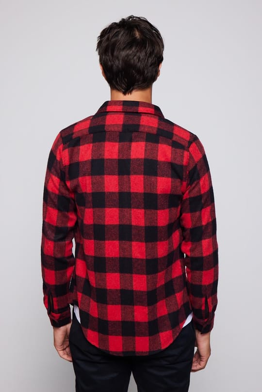 Erkek Slim Fit Dar Kesim Uzun Kollu Kareli Kışlık Oduncu Gömlek