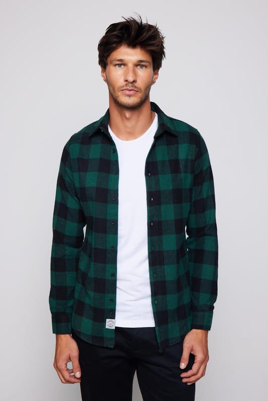 Erkek Slim Fit Dar Kesim Uzun Kollu Kareli Kışlık Oduncu Gömlek