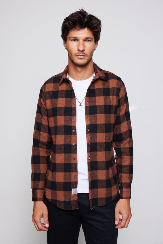 Erkek Slim Fit Dar Kesim Uzun Kollu Kareli Kışlık Oduncu Gömlek