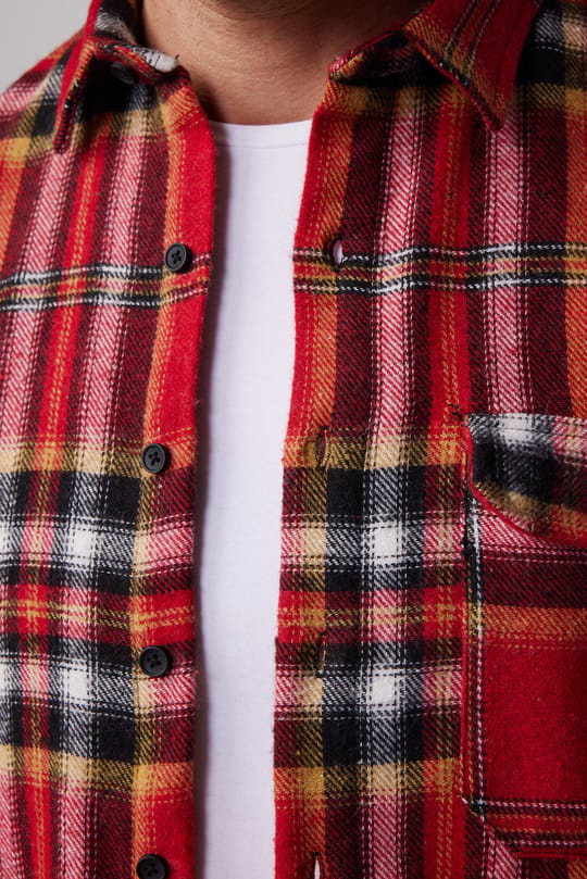 Erkek Slim Fit Dar Kesim Uzun Kollu Kareli Tek Cepli Kışlık Oduncu Gömlek