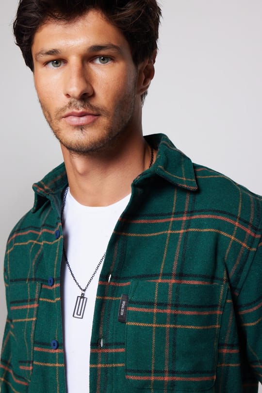 Erkek Slim Fit Dar Kesim Uzun Kollu Kareli Çift Cepli Kışlık Oduncu Gömlek