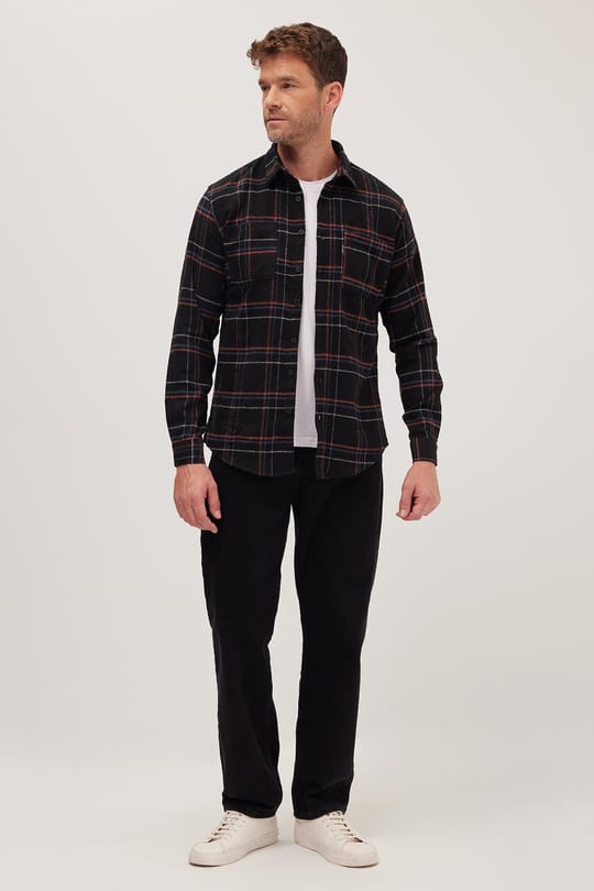 Erkek Slim Fit Dar Kesim Uzun Kollu Kareli Çift Cepli Kışlık Oduncu Gömlek