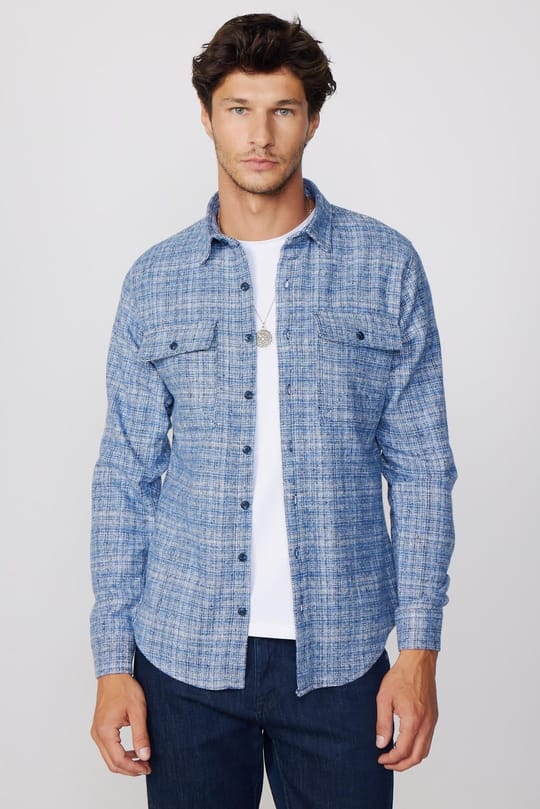 Erkek Slim Fit Dar Kesim Uzun Kollu Desenli Çift Cepli Kışlık Oduncu Gömlek