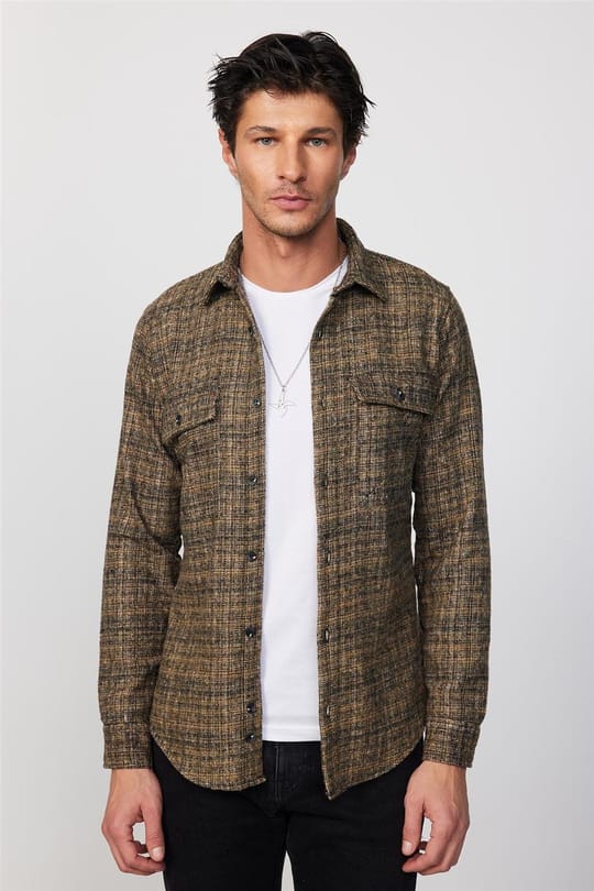 Slim Fit Dar Kesim Çift Cepli Oduncu Erkek Gömlek