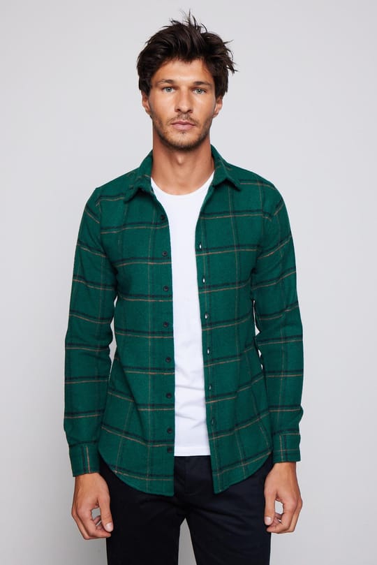 Erkek Slim Fit Dar Kesim Uzun Kollu Kareli Kışlık Oduncu Gömlek