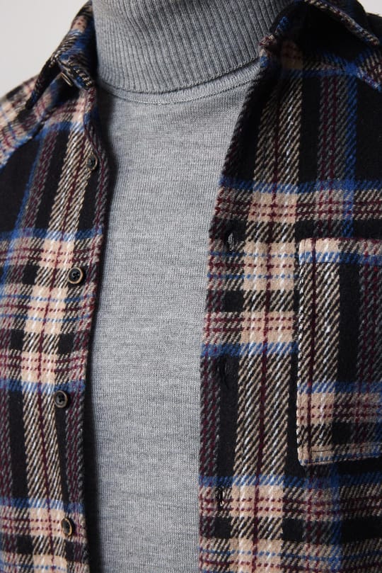 Erkek Slim Fit Dar Kesim Uzun Kollu Kareli Tek Cepli Kışlık Oduncu Gömlek