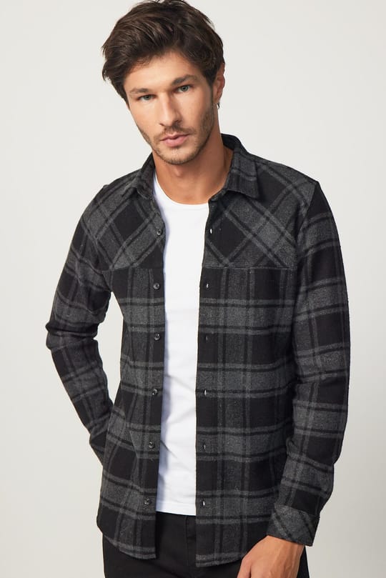 Erkek Slim Fit Dar Kesim Uzun Kollu Kareli Kışlık Oduncu Gömlek