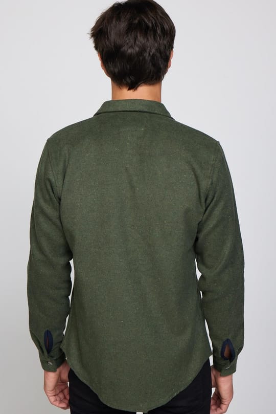 Erkek Slim Fit Dar Kesim Uzun Kollu Pamuklu Düz Kışlık Oduncu Haki Gömlek