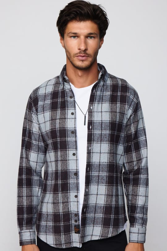 Erkek Slim Fit Dar Kesim Uzun Kollu Pamuklu Kareli Kışlık Oduncu Düğmeli Yaka Gömlek