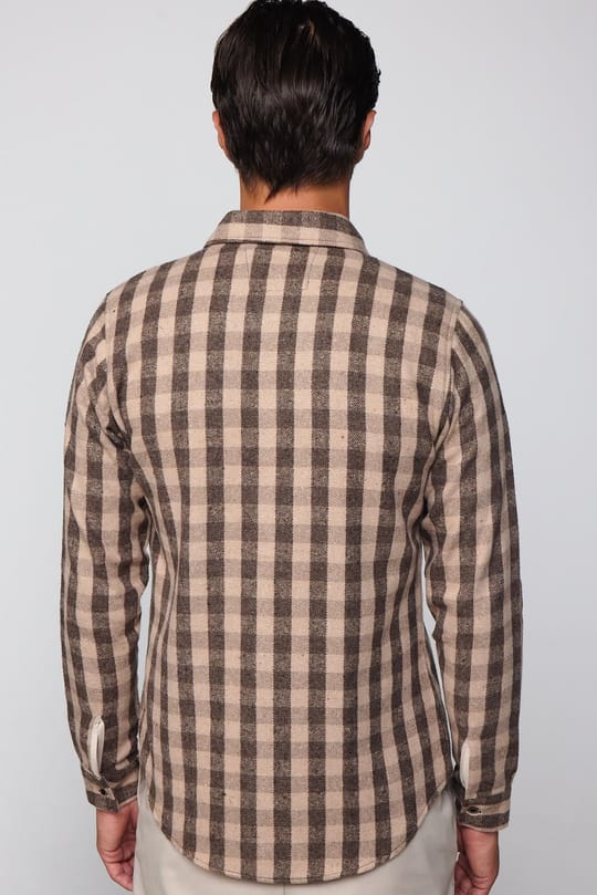 Erkek Slim Fit Dar Kesim Uzun Kollu Pamuklu Kareli Kışlık Oduncu Düğmeli Yaka Gömlek