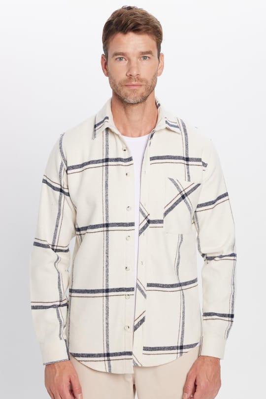 Erkek Slim Fit Dar Kesim Uzun Kollu Kareli Tek Cepli Kışlık Oduncu Gömlek