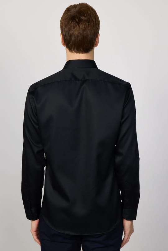 Slim Fit Siyah Non-Iron %100 Pamuk Doğa Dostu Ekoteks Belgeli Ütü Gerektirmez Gömlek