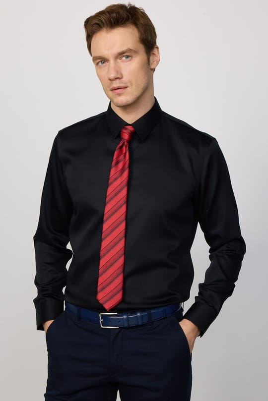 Slim Fit Non Iron Siyah Erkek Gömlek