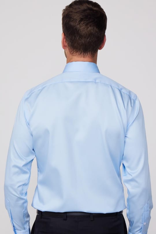 Slim Fit Mavi Non-Iron %100 Pamuk Doğa Dostu Ekoteks Belgeli Ütü Gerektirmez Gömlek