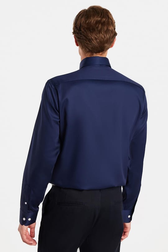 Slim Fit Lacivert Non-Iron %100 Pamuk Doğa Dostu Ekoteks Belgeli Ütü Gerektirmez Gömlek