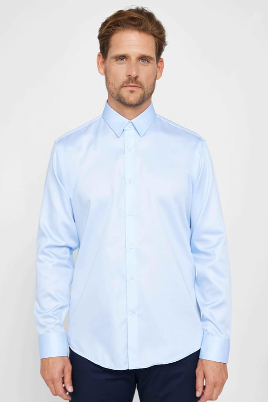 Slim Fit Mavi Non-Iron %100 Pamuk Doğa Dostu Ekoteks Belgeli Ütü Gerektirmez Gömlek