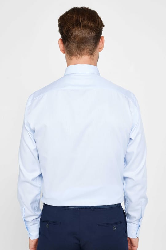 Slim Fit Açık Mavi Non-Iron %100 Pamuk Doğa Dostu Ekoteks Belgeli Ütü Gerektirmez Gömlek