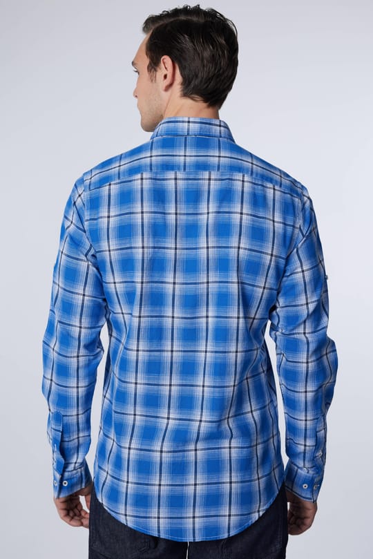 Erkek Slim Fit Dar Kesim Uzun Kollu %100 Pamuk Keten Doku Kareli Gömlek