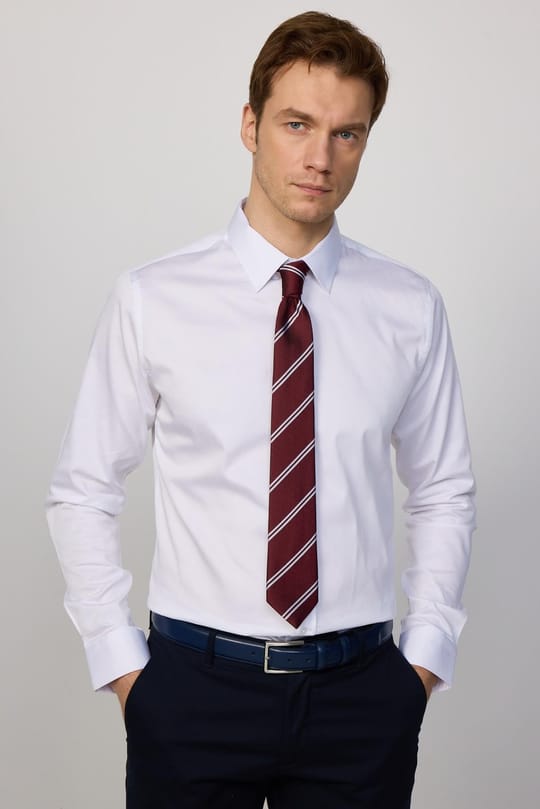 Erkek Slim Fit Dar Kesim Uzun Kollu Pamuklu Premium Seri Cotton Likralı Beyaz Gömlek