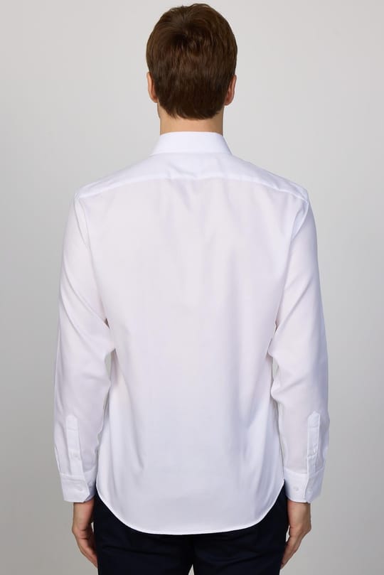 Erkek Slim Fit Dar Kesim Uzun Kollu Pamuklu Premium Seri Cotton Likralı Beyaz Gömlek
