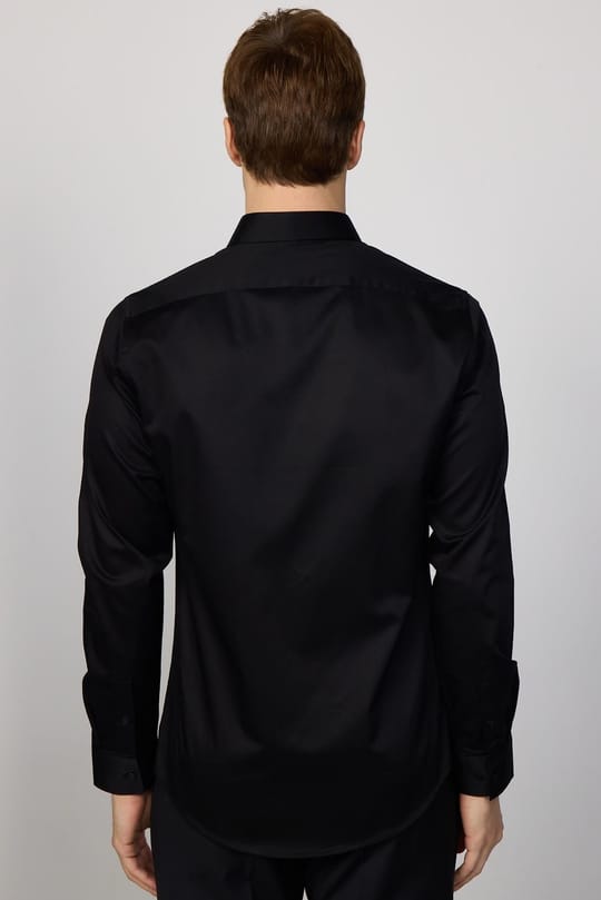 Erkek Slim Fit Dar Kesim Uzun Kollu Pamuklu Premium Seri Cotton Likralı Siyah Gömlek
