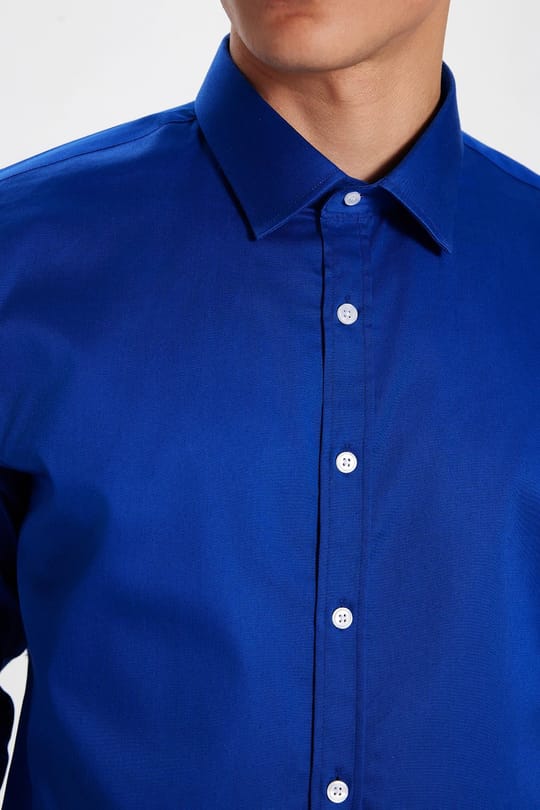 Erkek Slim Fit Dar Kesim Uzun Kollu Pamuklu Premium Seri Cotton Likralı Saks Mavi Gömlek