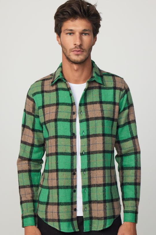 Erkek Slim Fit Dar Kesim Uzun Kollu Kareli Kışlık Oduncu Gömlek