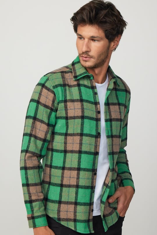 Slim Fit Dar Kesim Kareli Oduncu Erkek Gömlek