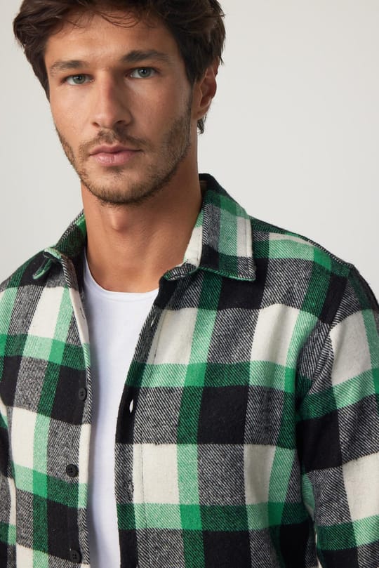 Erkek Slim Fit Dar Kesim Uzun Kollu Kareli Kışlık Oduncu Gömlek