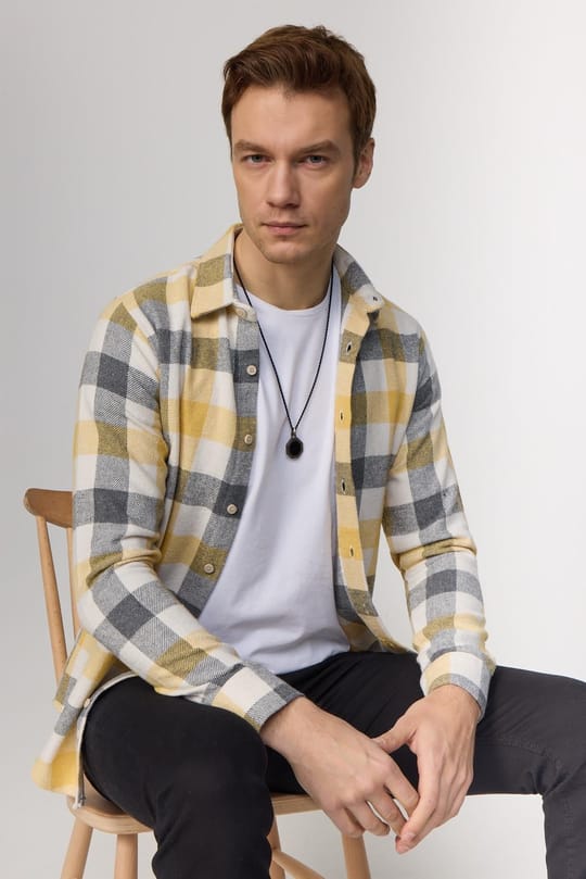 Erkek Slim Fit Dar Kesim Uzun Kollu Kareli Kışlık Oduncu Gömlek