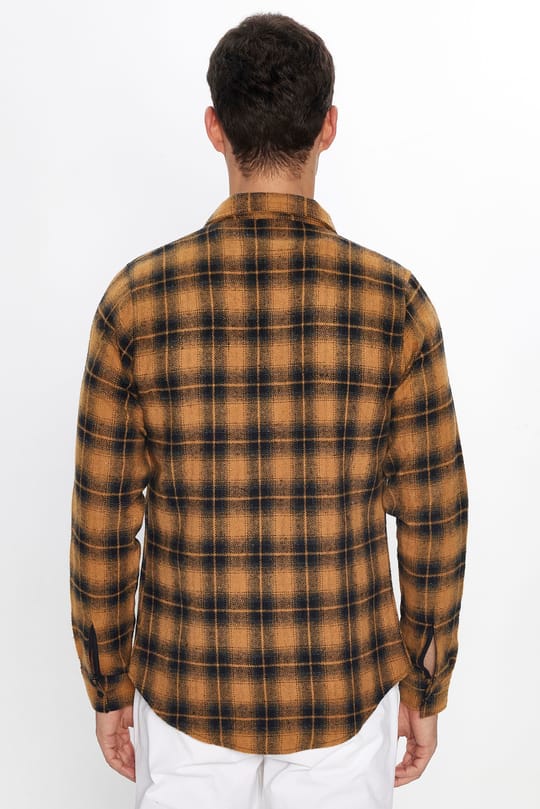 Erkek Slim Fit Dar Kesim Uzun Kollu Kareli Kışlık Oduncu Gömlek