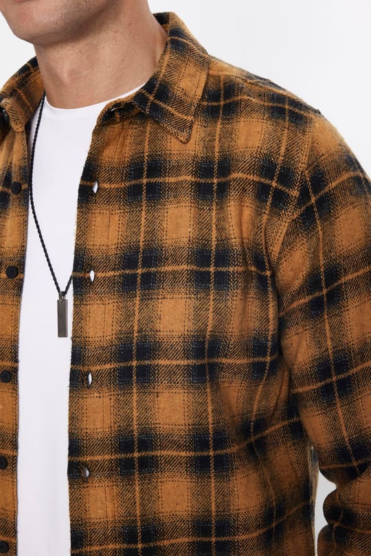 Erkek Slim Fit Dar Kesim Uzun Kollu Kareli Kışlık Oduncu Gömlek