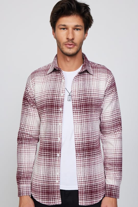 Erkek Slim Fit Dar Kesim Uzun Kollu Kareli Kışlık Oduncu Gömlek