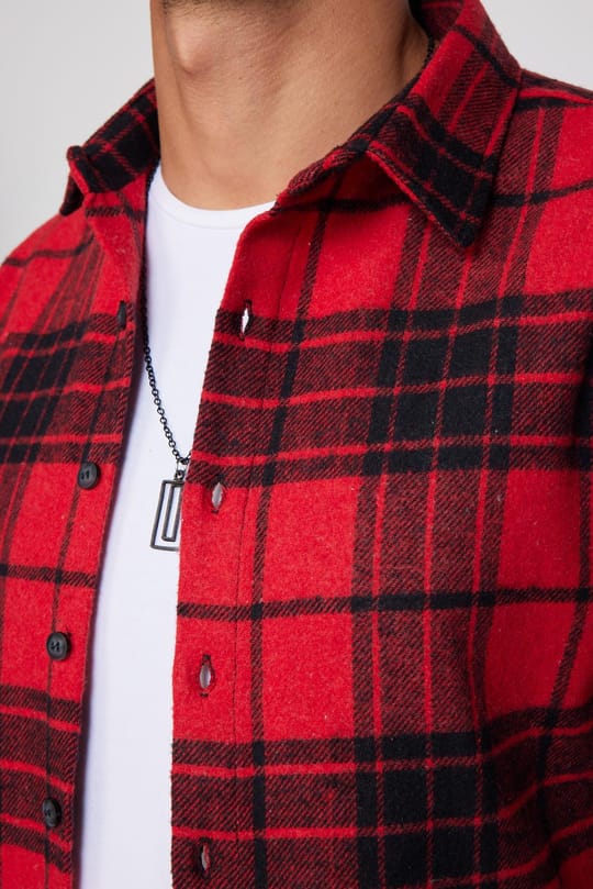 Erkek Slim Fit Dar Kesim Uzun Kollu Kareli Kışlık Oduncu Gömlek