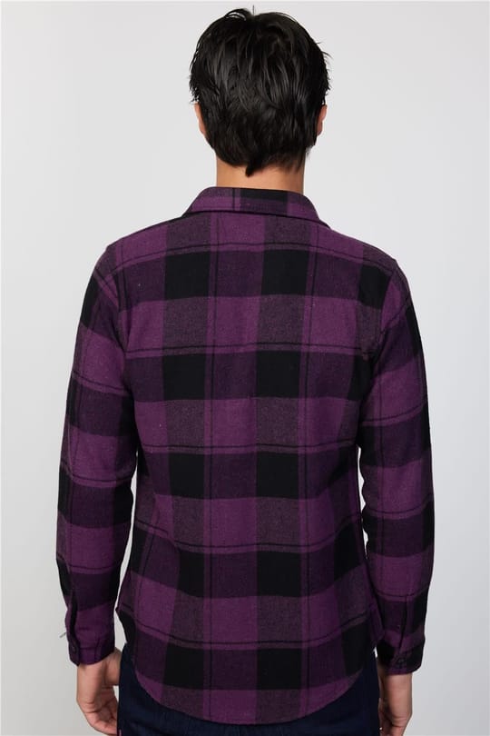 Erkek Slim Fit Dar Kesim Uzun Kollu Kareli Kışlık Oduncu Gömlek