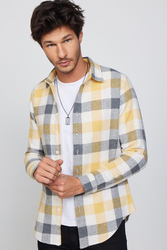 Erkek Slim Fit Dar Kesim Uzun Kollu Kareli Kışlık Oduncu Gömlek