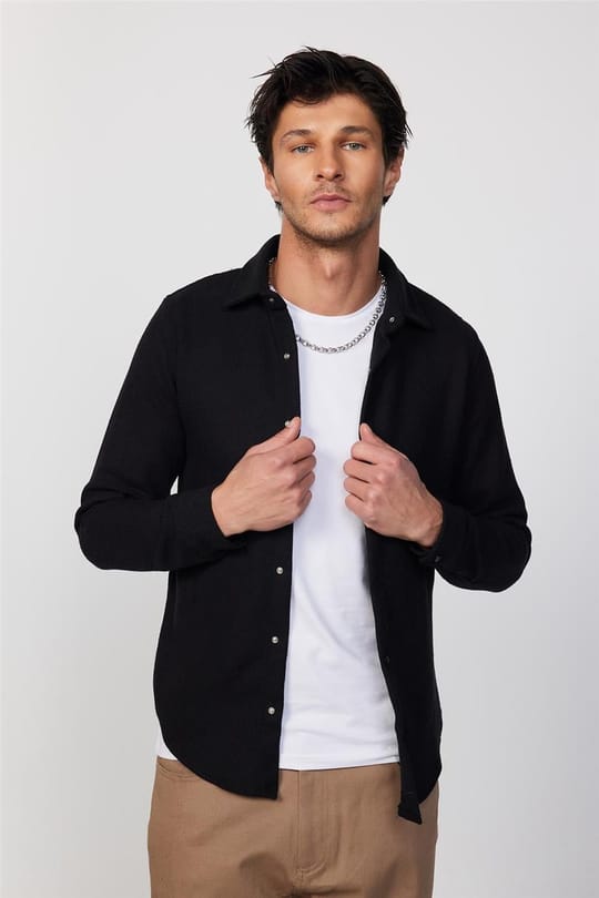 Erkek Slim Fit Dar Kesim Uzun Kollu Kareli Kışlık Oduncu Gömlek