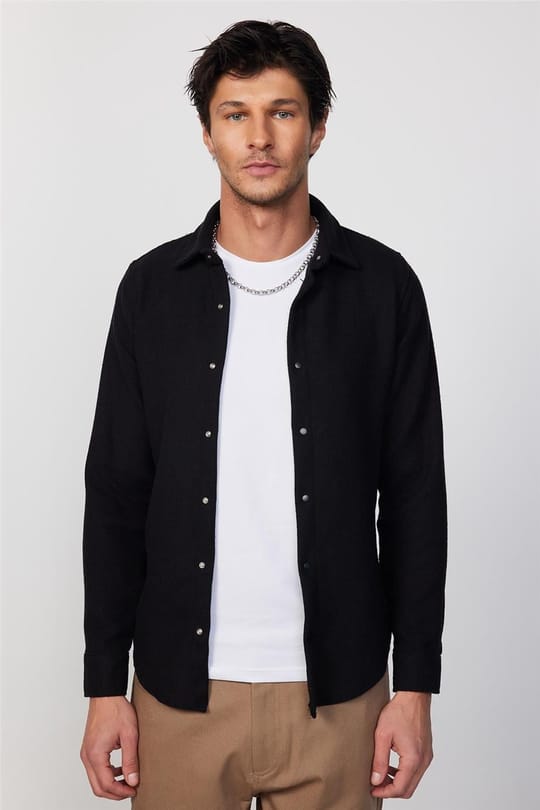Erkek Slim Fit Dar Kesim Uzun Kollu Kareli Kışlık Oduncu Gömlek